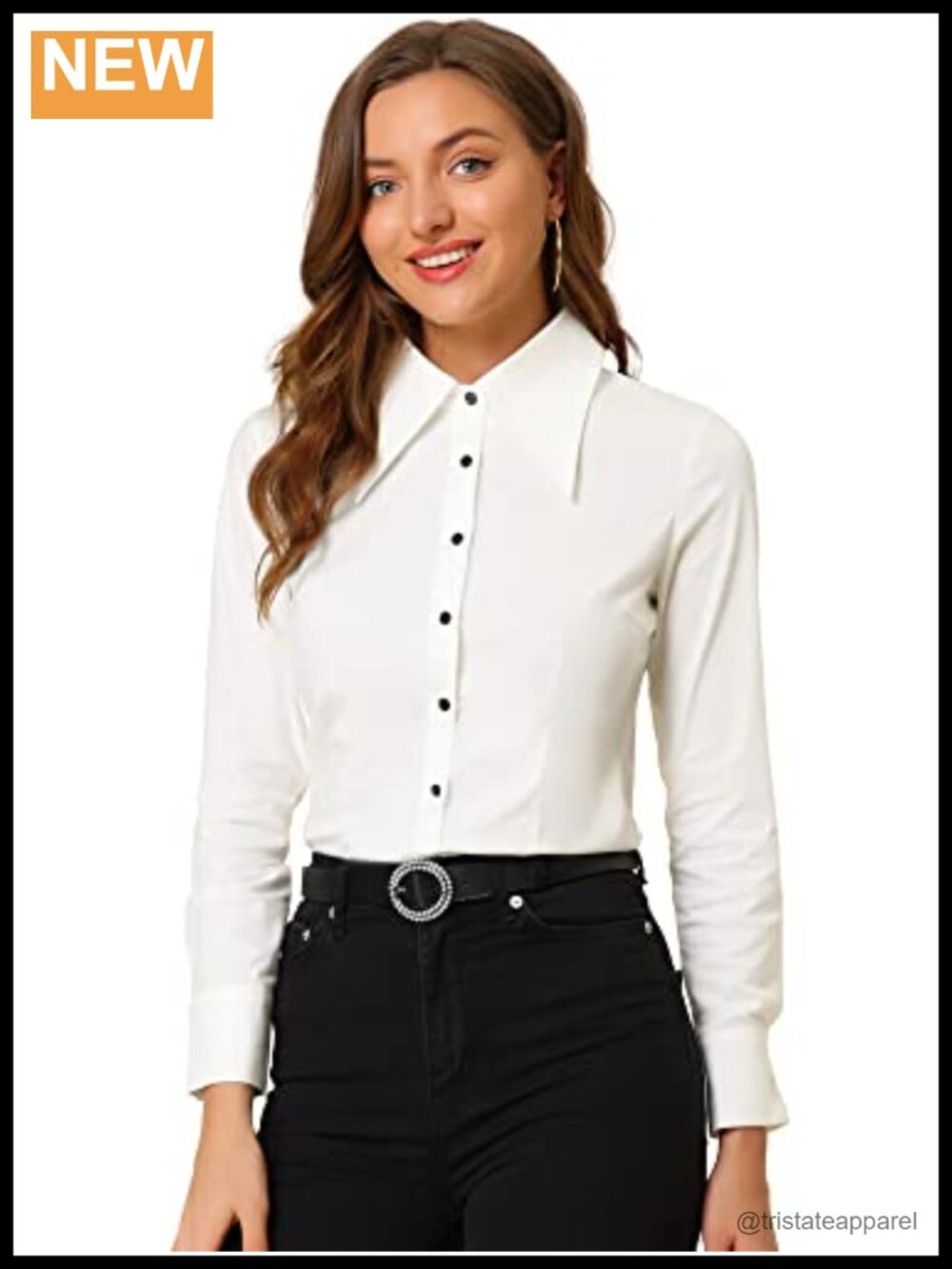 Women's Cotton Blend Work Button Down Long Sleeve Office Shirt